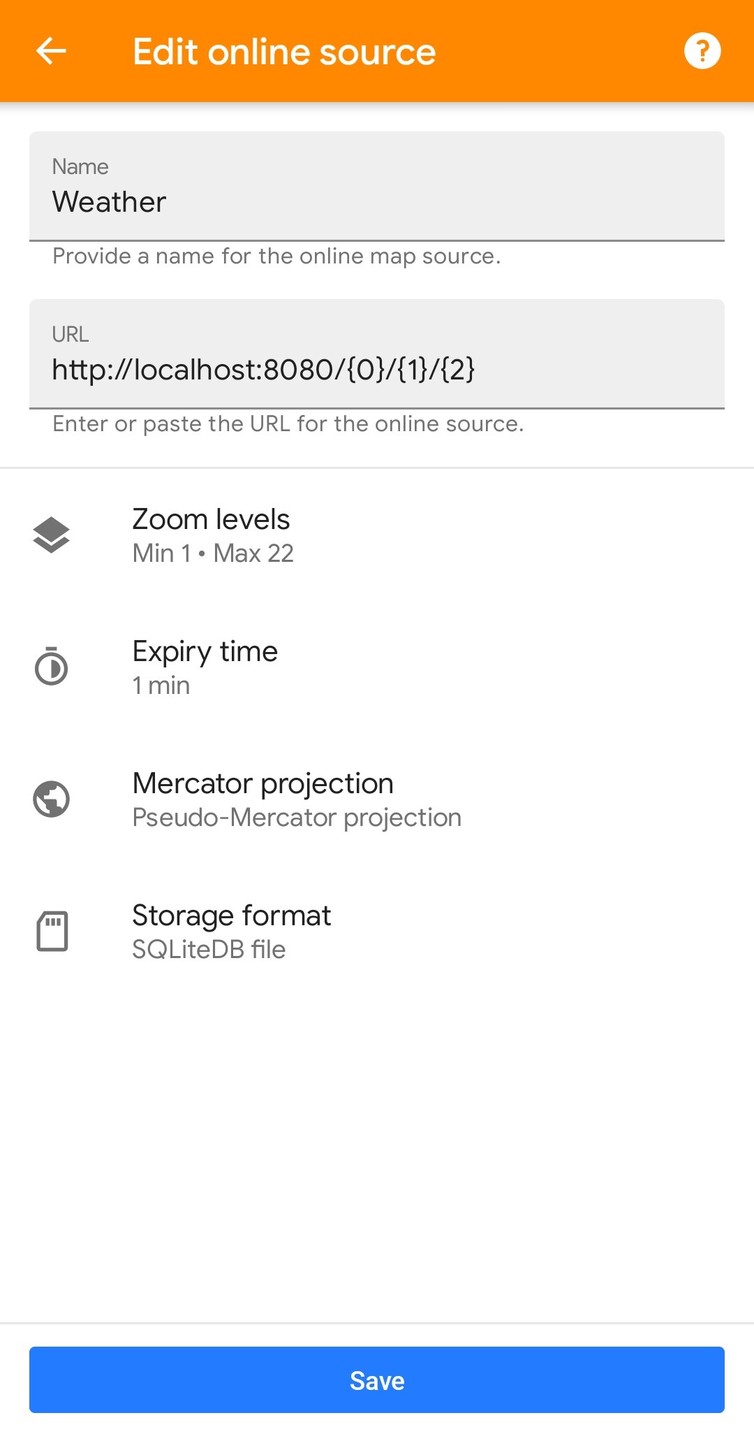 Open Street Map online source settings